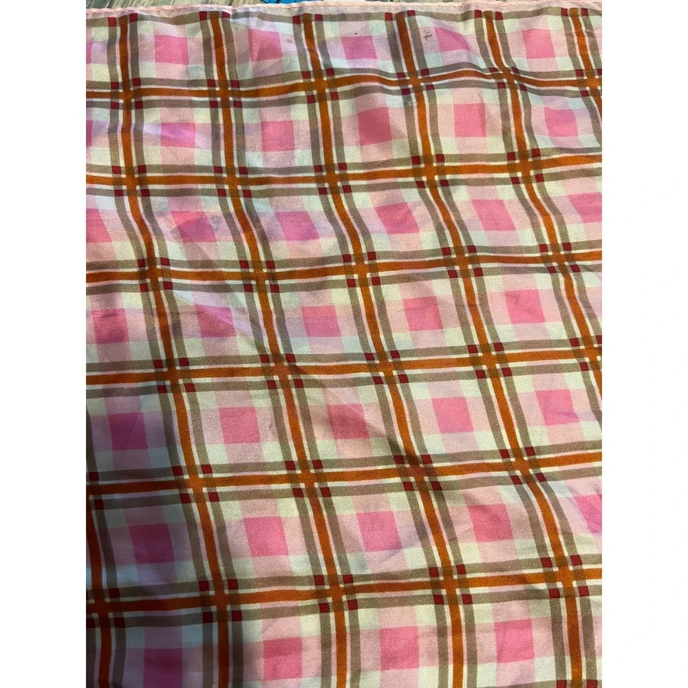 Vintage Glentex 100% Silk Pink Plaid Rectangle Scarf 1960s Mod Twee Checker‎